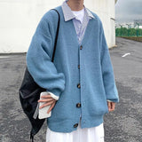 FOESCE Men Sweater Coat Single-breasted Long Sleeves V Neck Knitting Solid Color Warm Buttons Pure Color Elastic Winter Sweater Coat