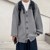 FOESCE Men Sweater Coat Single-breasted Long Sleeves V Neck Knitting Solid Color Warm Buttons Pure Color Elastic Winter Sweater Coat