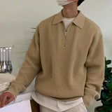 FOESCE Men Sweater Men's Fall Winter Lapel Sweater Knitted Zipper Pullover Soft Warm Mid Length Casual Sweater for Men Lightweight Men