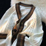 FOESCE Men Trendy Contrast Color Japanese Style Vintage Single Breasted Knitted Cardigan Youth Y2K Casual Streetwear Oversized Sweaters