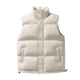 FOESCE Men Vest Comfortable Men Waistcoat Stylish Unisex Winter Waistcoat Padded Windproof Stand Collar Neck Zip for Women