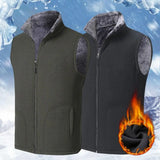 FOESCE Men Winter Vest Sleeveless Stand Collar Solid Color Fleece Thick Keep Warm Plus Size Neck Winter Waistcoat for Daily