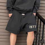 FOESCE Men's 1977 Summer Streetwear Basketball Casual Cotton Shorts Gym Fitness Sports Running Workout Jogger Short Pants Sweatpants