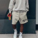 FOESCE Men's 1977 Summer Streetwear Basketball Casual Cotton Shorts Gym Fitness Sports Running Workout Jogger Short Pants Sweatpants