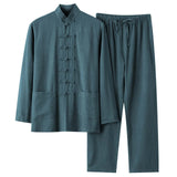 FOESCE Men's And Linen Set 2 Piece Clothing Shirt Casual Set Long Sleeved Pants Set Mens Wool Suits Mens Suits Big And Tall