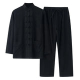 FOESCE Men's And Linen Set 2 Piece Clothing Shirt Casual Set Long Sleeved Pants Set Mens Wool Suits Mens Suits Big And Tall