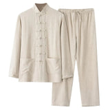FOESCE Men's And Linen Set 2 Piece Clothing Shirt Casual Set Long Sleeved Pants Set Mens Wool Suits Mens Suits Big And Tall