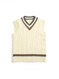 FOESCE Men's British Retro College Style Color Block V-neck Sleeveless Knitted Vests Autumn Winter Versatile Layered Sweater Waistcoat