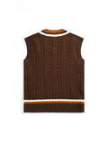 FOESCE Men's British Retro College Style Color Block V-neck Sleeveless Knitted Vests Autumn Winter Versatile Layered Sweater Waistcoat