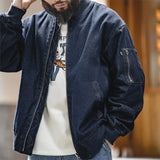 FOESCE Men's Cargo Jacket - Vintage Bomber Baseball Collar Denim Jacket