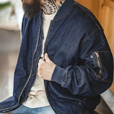 FOESCE Men's Cargo Jacket - Vintage Bomber Baseball Collar Denim Jacket