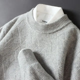 FOESCE Men's Cashmere Sweater Loose and Thick Jacquard Crewneck Sweater Autumn and Winter New Solid Color Men's Knit Bottom Sweater