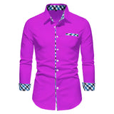 FOESCE Men's Casual Fashion Black and White Business Lapel Button Shirt Red Blue White Shirt S-6XL