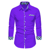 FOESCE Men's Casual Fashion Black and White Business Lapel Button Shirt Red Blue White Shirt S-6XL
