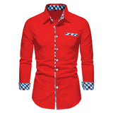 FOESCE Men's Casual Fashion Black and White Business Lapel Button Shirt Red Blue White Shirt S-6XL