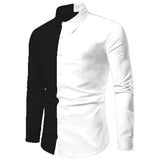 FOESCE Men's Casual Fashion Black and White Business Lapel Button Shirt Red Blue White Shirt S-6XL