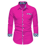 FOESCE Men's Casual Fashion Black and White Business Lapel Button Shirt Red Blue White Shirt S-6XL