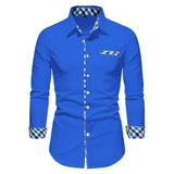 FOESCE Men's Casual Fashion Black and White Business Lapel Button Shirt Red Blue White Shirt S-6XL
