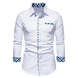 FOESCE Men's Casual Fashion Black and White Business Lapel Button Shirt Red Blue White Shirt S-6XL