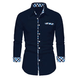 FOESCE Men's Casual Fashion Black and White Business Lapel Button Shirt Red Blue White Shirt S-6XL