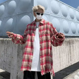FOESCE Men's Casual Plaid Shirt Long Sleeve For Spring Autumn American Style Trendy Brand Loose Fit Jacket Youth Fashion
