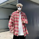 FOESCE Men's Casual Plaid Shirt Long Sleeve For Spring Autumn American Style Trendy Brand Loose Fit Jacket Youth Fashion