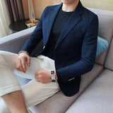 FOESCE Men's Casual Suit Jacket High-end Solid Color Trendy Korean Style Business Attire Loose Fit Versatile For Autumn Winter