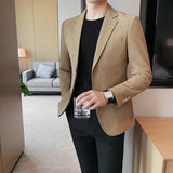 FOESCE Men's Casual Suit Jacket High-end Solid Color Trendy Korean Style Business Attire Loose Fit Versatile For Autumn Winter