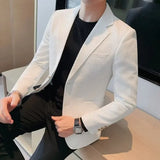 FOESCE Men's Casual Suit Jacket High-end Solid Color Trendy Korean Style Business Attire Loose Fit Versatile For Autumn Winter
