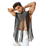 FOESCE Men's Clothing Irregular Tank Tops Fashion Vests Tassel Patchwork Turtleneck Sleeveless Streetwear Leisure Sexy Cloak Ponchos