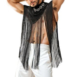 FOESCE Men's Clothing Irregular Tank Tops Fashion Vests Tassel Patchwork Turtleneck Sleeveless Streetwear Leisure Sexy Cloak Ponchos