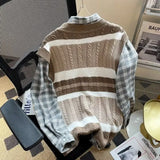 FOESCE Men's Clothing Japanese Style Striped Embroidery Vintage All Match Sweater Vest Casual V Neck Sleeveless Loose Knitted Waistcoat