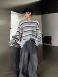 FOESCE Men's Clothing Mohair Black And White Striped Design Plush Sweater Autumn And Winter Knitwear Top pullover pull homme hiver
