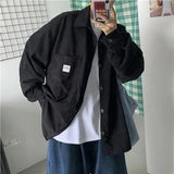 FOESCE Men's Corduroy Long Sleeve Shirts Autumn Korean Shirt Unisex Fashion Casual Oversize Shirt Printed Clothing