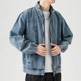 FOESCE Men's Denim Jacket Biker Aesthetic Zip V Male Jean Coats Motorcycle Designer Winter 2024 Original Menswear New in Joker Fashion