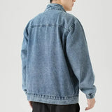 FOESCE Men's Denim Jacket Biker Aesthetic Zip V Male Jean Coats Motorcycle Designer Winter 2024 Original Menswear New in Joker Fashion
