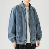 FOESCE Men's Denim Jacket Biker Aesthetic Zip V Male Jean Coats Motorcycle Designer Winter 2024 Original Menswear New in Joker Fashion