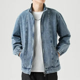 FOESCE Men's Denim Jacket Biker Aesthetic Zip V Male Jean Coats Motorcycle Designer Winter 2024 Original Menswear New in Joker Fashion