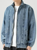 FOESCE Men's Denim Jacket Biker Aesthetic Zip V Male Jean Coats Motorcycle Designer Winter 2024 Original Menswear New in Joker Fashion