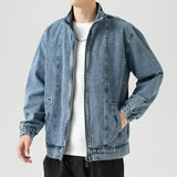 FOESCE Men's Denim Jacket Biker Aesthetic Zip V Male Jean Coats Motorcycle Designer Winter 2024 Original Menswear New in Joker Fashion