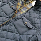 FOESCE Men's Diamond Check Clamp Cotton Jacket Waterproof With Pocket Cargo Coats Vintage Casual Outerwear Male