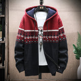 FOESCE Men's Fleece Warm Cardigan Plaid Sweater Hooded Winter Clothes Korean Knit Coat Full Zip Cardigans Jacket Fashion Jumper