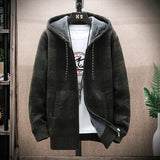 FOESCE Men's Fleece Warm Cardigan Plaid Sweater Hooded Winter Clothes Korean Knit Coat Full Zip Cardigans Jacket Fashion Jumper