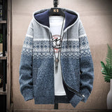 FOESCE Men's Fleece Warm Cardigan Plaid Sweater Hooded Winter Clothes Korean Knit Coat Full Zip Cardigans Jacket Fashion Jumper