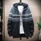 FOESCE Men's Fleece Warm Cardigan Plaid Sweater Hooded Winter Clothes Korean Knit Coat Full Zip Cardigans Jacket Fashion Jumper