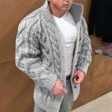 FOESCE Men's Heavyweight Long - Sleeved, Stand - Collar, Single - Breasted Casual Sweater Cardigan Outerwear for Autumn and Winter.