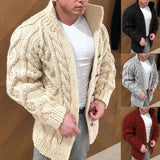 FOESCE Men's Heavyweight Long - Sleeved, Stand - Collar, Single - Breasted Casual Sweater Cardigan Outerwear for Autumn and Winter.