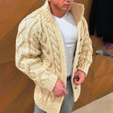 FOESCE Men's Heavyweight Long - Sleeved, Stand - Collar, Single - Breasted Casual Sweater Cardigan Outerwear for Autumn and Winter.