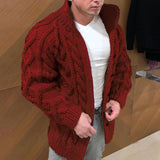 FOESCE Men's Heavyweight Long - Sleeved, Stand - Collar, Single - Breasted Casual Sweater Cardigan Outerwear for Autumn and Winter.