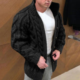 FOESCE Men's Heavyweight Long - Sleeved, Stand - Collar, Single - Breasted Casual Sweater Cardigan Outerwear for Autumn and Winter.
